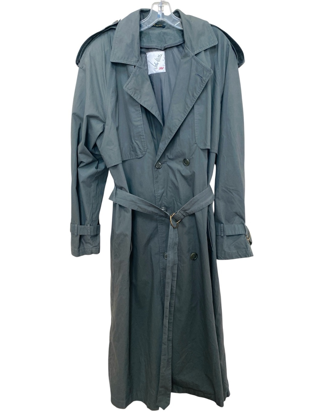 Vintage John Weitz Men's Long Trench Coat
Button Cotton Nylon Olive Gray 42L